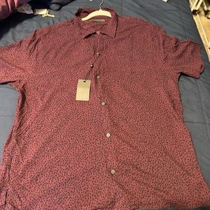 John Varvatos Collection Men's Short Sleeve Danny Pattern Camp Shirt Purple Haze
